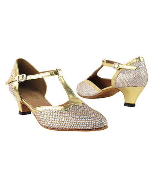 Very Fine Dance Shoes – 9627 – Gold Sparklenet-Gold Trim 1.3-inch Heel