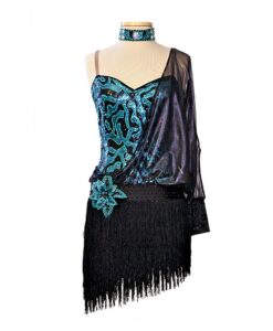 Black-Blue Ballroom Latin Dance Dress|Ballroom Latin Dance Dress - Black-Blue
