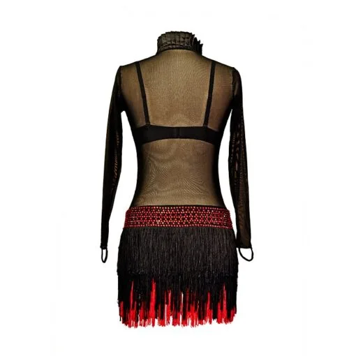 Women's Latin Dance Dress with Fringe - Black-Red | Flamingo Sportswear