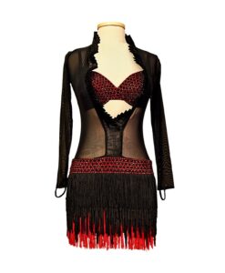 Black-Red Women's Latin Dance Dress with Fringe|Ballroom Women's Latin Dance Dress with Fringe Black-Red