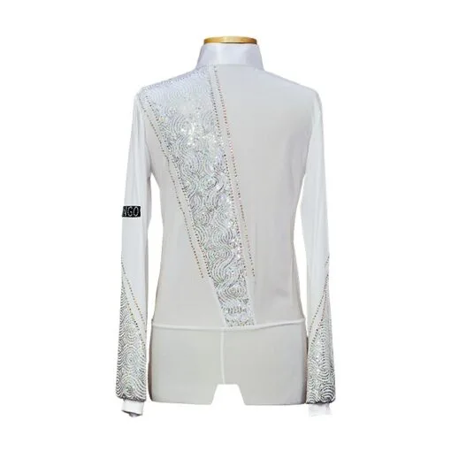 White Latin Dance Shirt for Men with Sequins | Flamingo Sportswear