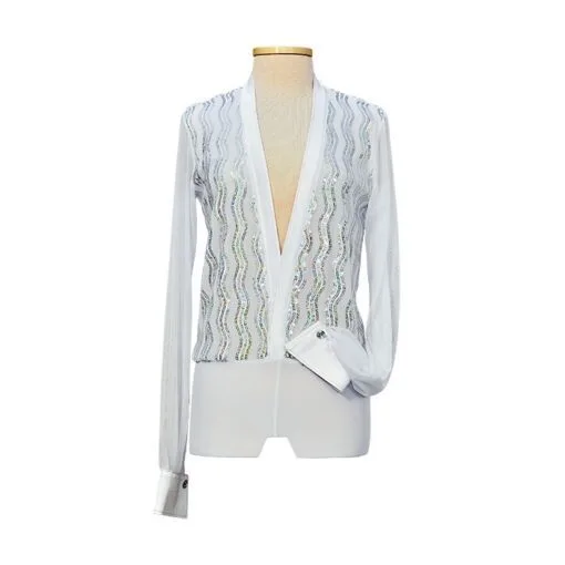 White Sequins Mens Latin Ballroom Shirt|Sequins Mens Latin Ballroom Shirt White