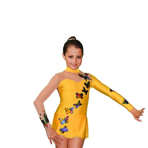 Girls Gymnastics Leotard - Yellow with Butterflies|Yellow with Butterflies Girls Gymnastics Leotard|Yellow with Butterflies Girls Gymnastics Leotard