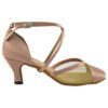 Very Fine Dance Shoes - 9622 - Brown Satin-Gold Mesh 2.5-inch Heel - Flamingo Sportswear