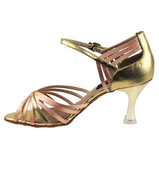 Very Fine Ladies' Latin Dance Shoes CD3012 – Beige Satin & Gold, 2.5” or 3” Heel | Flamingo Sportswear